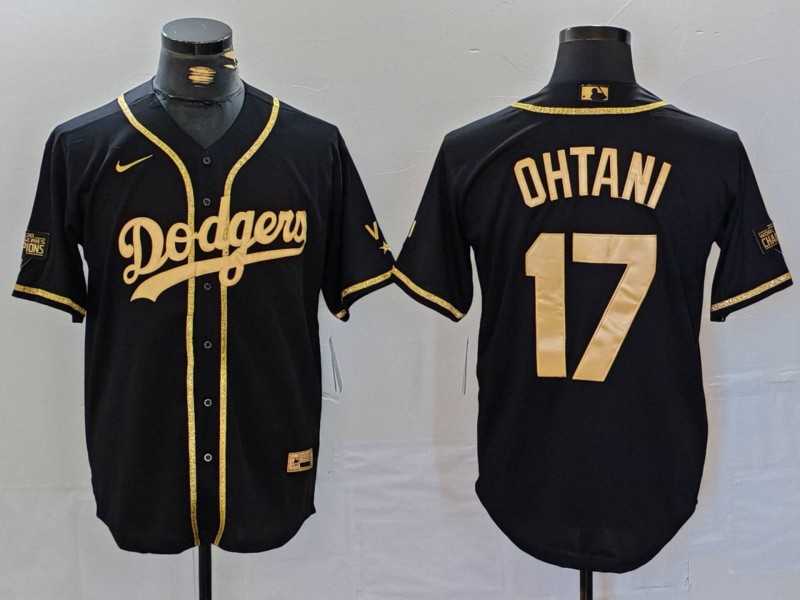 Mens Los Angeles Dodgers #17 Shohei Ohtani Black Gold World Series Champions Cool Base Stitched Jersey